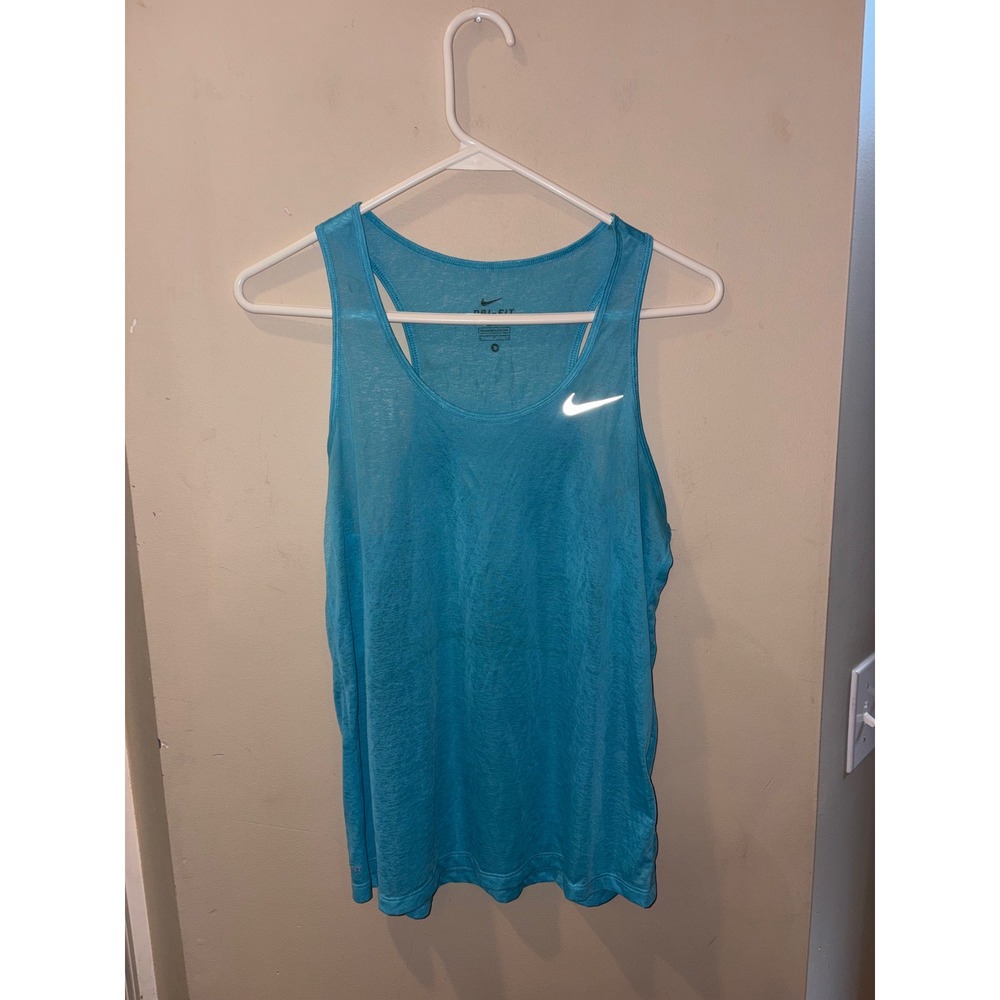 Nike Womens Dri-FIT Racerback Running Tank Top Turquoise Blue Small Reflective